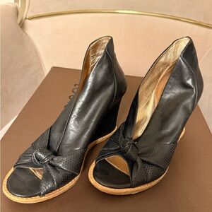 Chic Black Leather Wedge Shoes